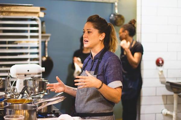 Chef Brooke Williamson lead a cooking class for bloggers with Davidson's Safest Choice Egg recipes.