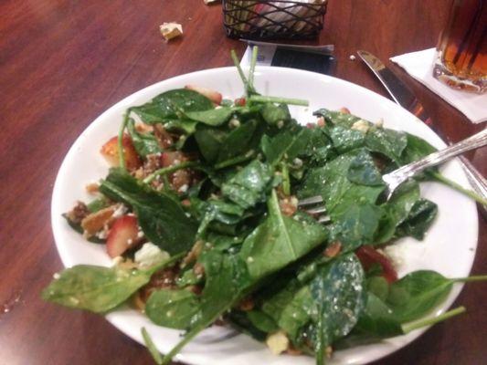 The baby spinach salad--spinach, pecans, bacon, strawberries and queso fresco; this salad was amazing, as was the price!