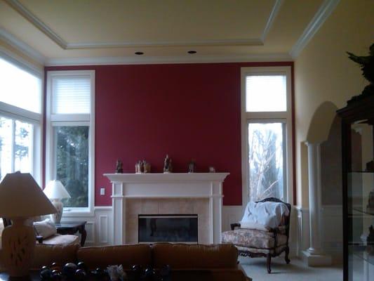 An accent wall that really makes the fireplace mantle and surrounding areas pop!