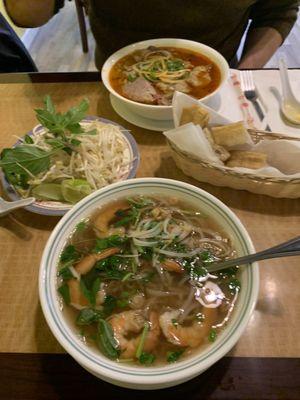 Shrimp Pho, and fried bread