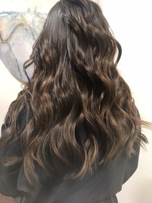 Very natural balayage, adding some dimension to her natural hair color **