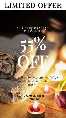 55% full body massage month of march!