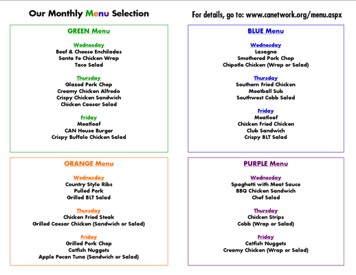 Cornerstone  Creation Cafe - Rotating Weekly Menu