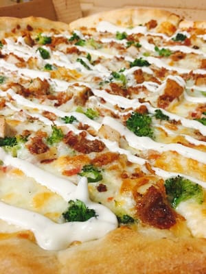 Special order brocoly bacon and ranch on a white pizza !