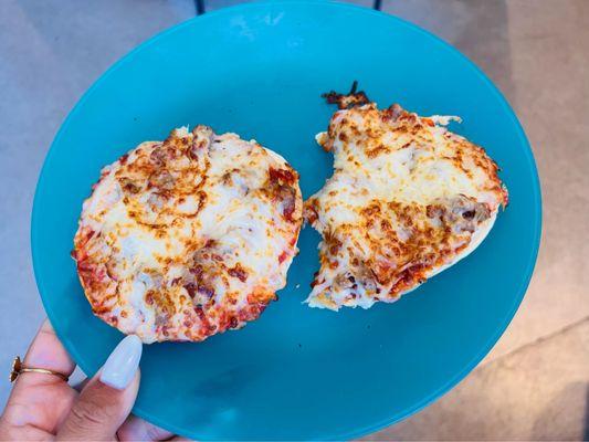 Pizza bagel with cream cheese