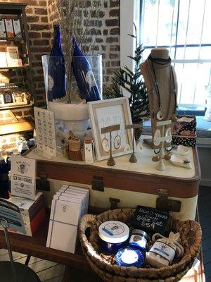 We carry our own skincare products and other local brands and gifts from small independent businesses from across the US.