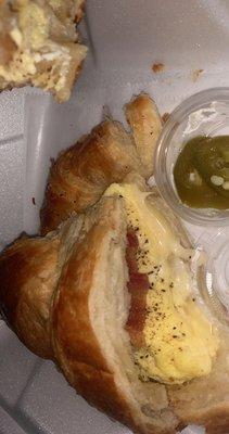 #3 on the croissant menu. bacon, egg, and cheese w jalapeños