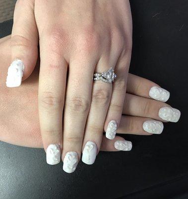 Wedding Nails done in white Acrylic on White Acrylic