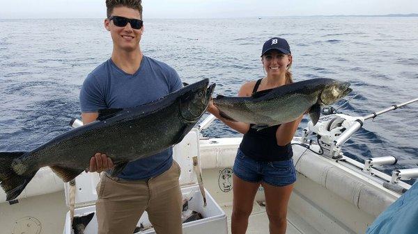 A couple Lake Michigan Chinook Salmon by some happy customers.