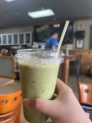 Iced oat matcha latte with vanilla!!