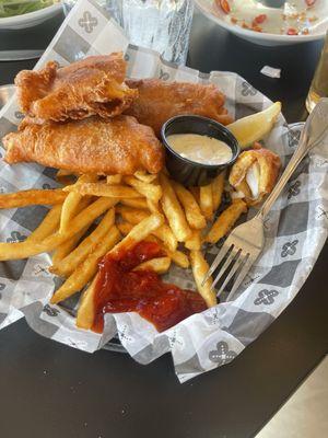 The absolute worst fish and chips I've ever had super thick pancake breading with no fish inside