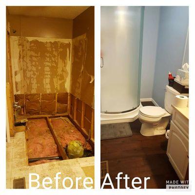 Before and after photo of a water damage.