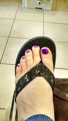 OPI Purple Rain, in honor of Prince, with my rose petal pedicure.