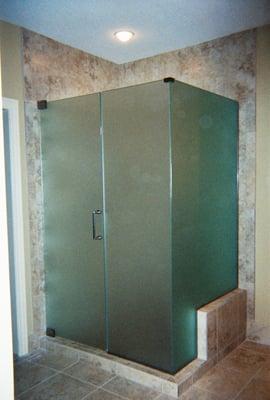 Frameless frosted glass shower enclosure in West Des Moines, Iowa