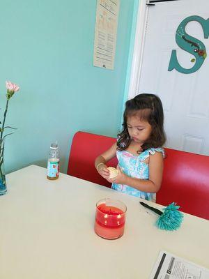 Our last customer of the day enjoying her kolaches