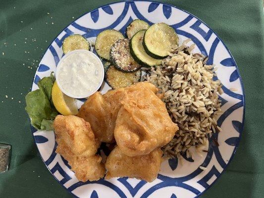 Fried cod with wild rice