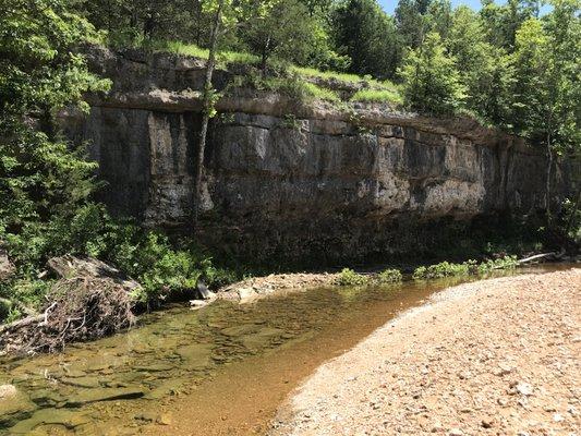 The bluff at our private creek that is always flowing.