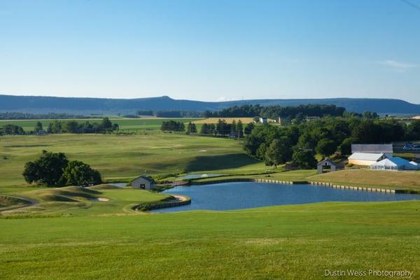 Beautiful shot of Olde Homestead Golf Club with Bake Oven Knob in background. Photo courtesy of Dustin Weiss Photography.