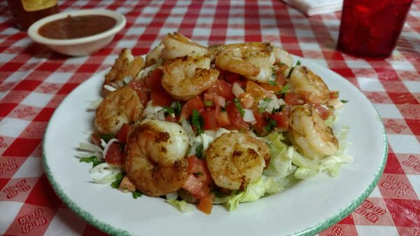 Chavela's Salad with extra Grilled Shrimp