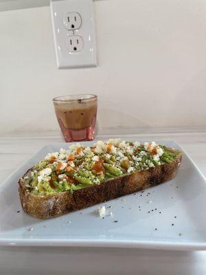 Avocado toast and affogato (with cookies and cream ice cream)