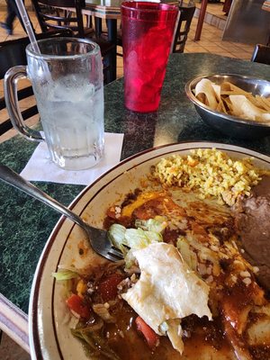 Margarita, soft taco, enchilada, rice and beans