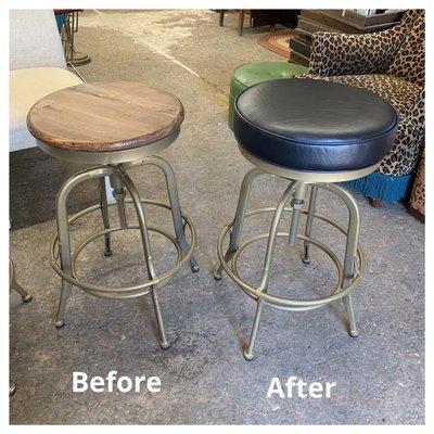 One of 7 reupholstered barstools