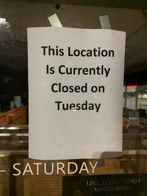 Closed on tuesdays