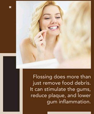 Flossing does more than just remove food debris. It can stimulate the gums, reduce plaque, and lower gum inflammation.