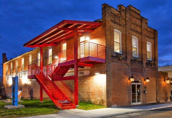 Exterior of The Haen Gallery at Lumberyard Arts in Brevard, NC