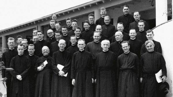 Jesuit priests of Bellarmine from yesteryear. Seven priests still live on campus!