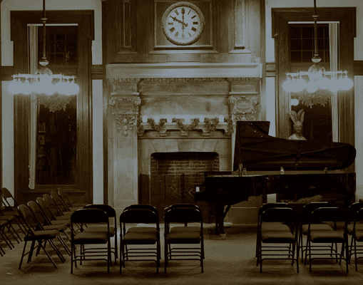 The grand piano in the Carnegie Room