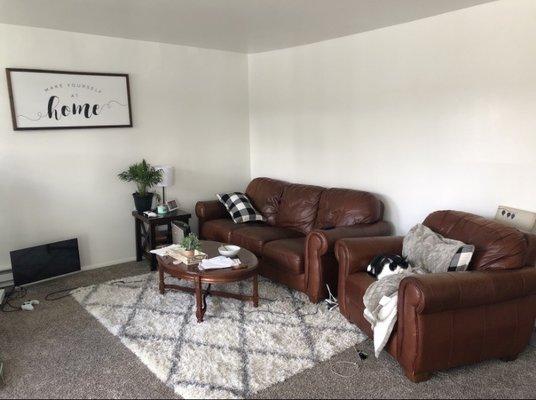 Living room view when standing by patio door