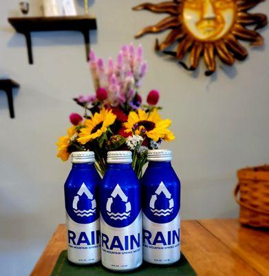 Quench your thirst with some RAIN Water in an eco-friendly reusable and recyclable aluminum bottle.