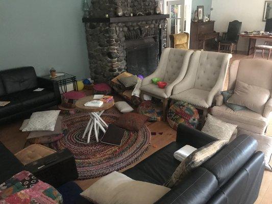 Our kids made a fort in the living room - protected by chairs and pillows a-plenty.   Felt like home to my extended family.