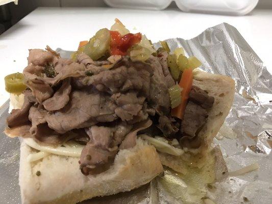 Enjoying an Italian beef. On point