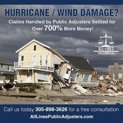 Hurricane & Wind Damage.  Get 700% more money for your claims!