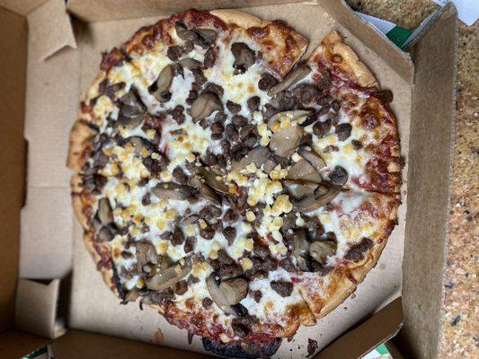 Beef, mushroom, & feta cheese cauliflower crust pizza