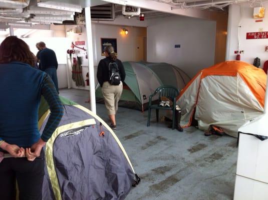 Hardy souls camping on the deck