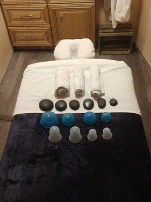 I offer hot stones, hot towels, cupping, and paraffin wax dips at no extra charge.