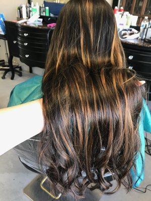 My hair with an awesome balayage 《-- I don't know if that's how you spell it. The picture makes it look coppery but it's not at all.