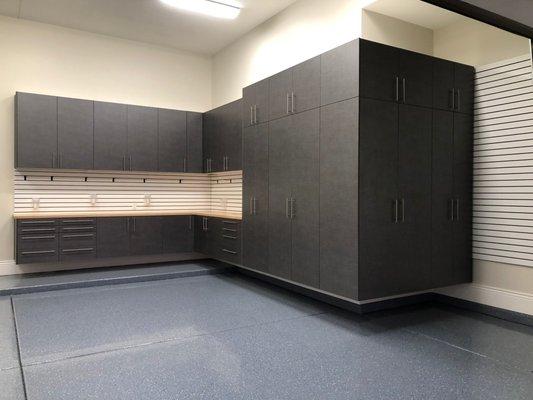 Corner Unit with butcher block counter top.