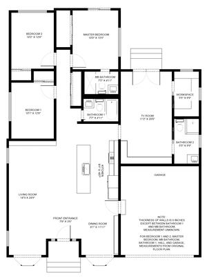 Floor Plan of California Home. Extension and Addition Project.