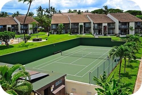 The full size tennis court at Hale Kamaole is available for play during daylight hours.