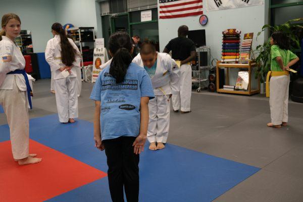 Class starts with bowing in and a sign of respect to fellow students.