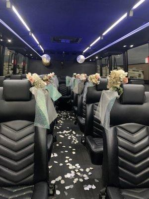 API Global Transportations Luxury 27 passenger Executive Mini Limo Coach prepared for a clients Wedding.