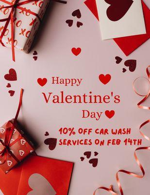 Indulge in our Valentine's Day offer on Feb 14th Only - enjoy a stunning 10% discount on car wash services!