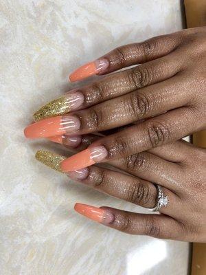 Color french with long nails by Daniel