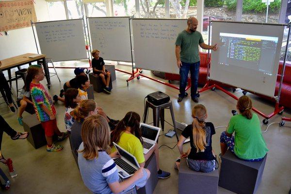 Long-View students learning to code in Python. Computer Science is one of our core courses.