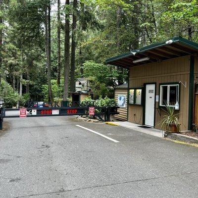 This is the entrance to Lost Lake Resort. The office building is at the right. Please stop and check-in.