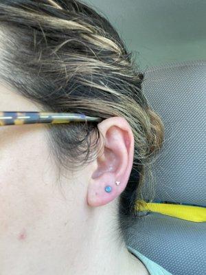 2nd and 3rd lobe earrings swapped in by Theo.